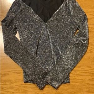 V Neck Sparkly Long Sleeve Shirt